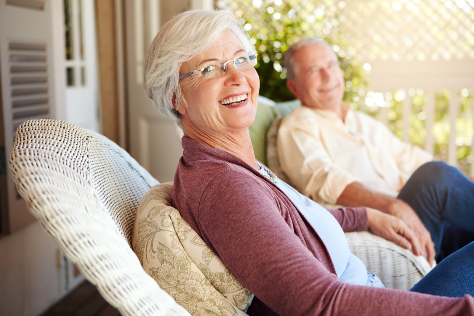 senior couple sitting outdoors